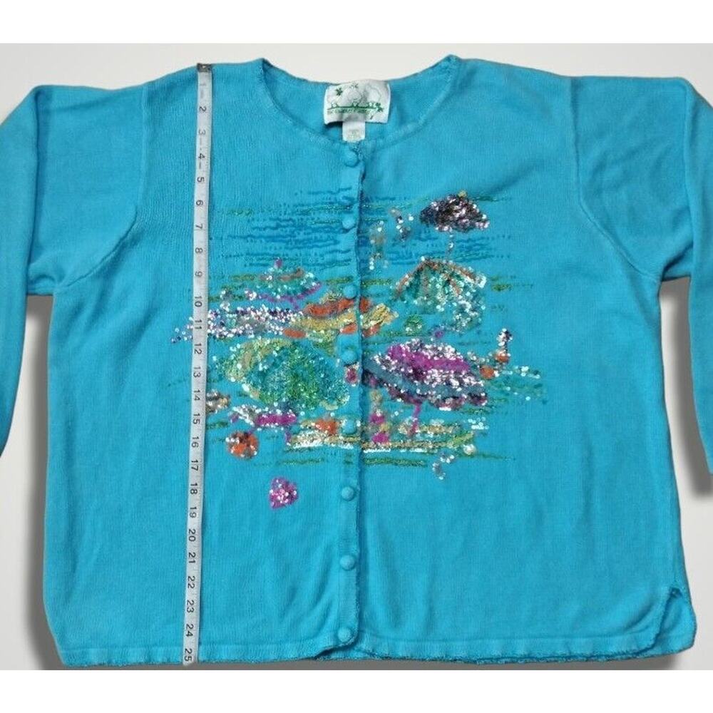 Quacker Factory Sequined Beach Motif Cardigan Blu… - image 7